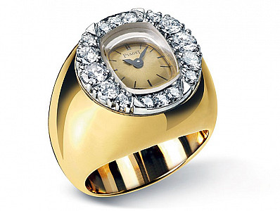 Piaget Ring Watch in Yellow Gold Set with 16 Diamonds