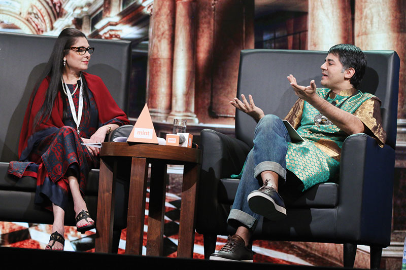 Anuradha Mahindra and Parmesh Shahani on stage at the Mint Luxury Conference