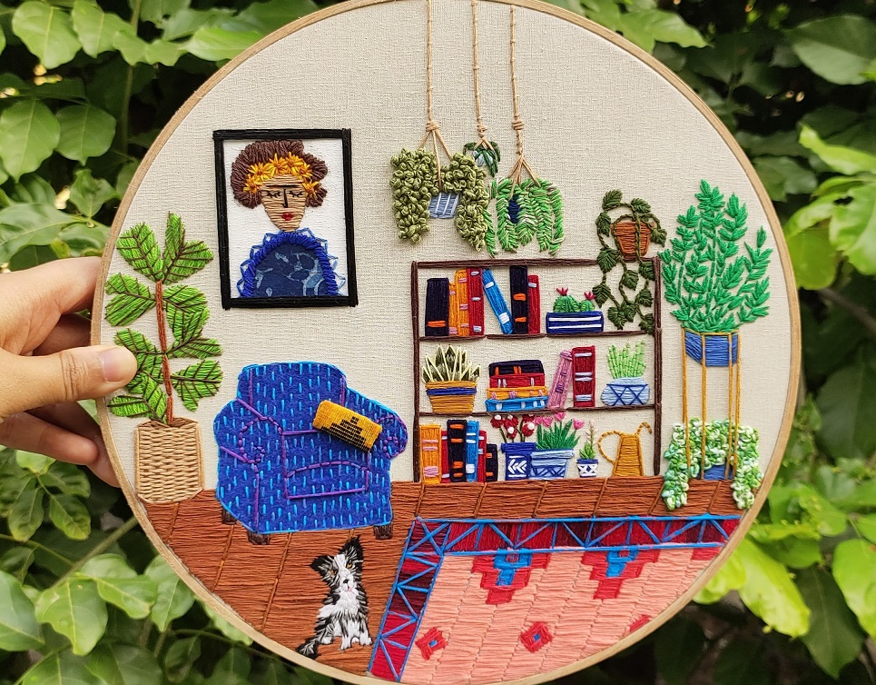 @singhleton, Anuradha Bhaumick, Belletrist, Embroidery, embroidery artist, embroidery hoops, embroidery that empowers, Emma Roberts' book club, Featured, Hooplaback Girl, Indian embroidery artist, Online Exclusive, Read It Forward Book Club, Tiny Pricks Projects